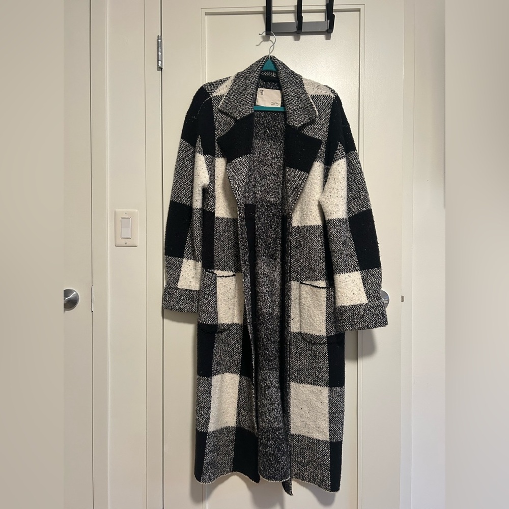 Anthropologie Black and White Wool Checkered Coat